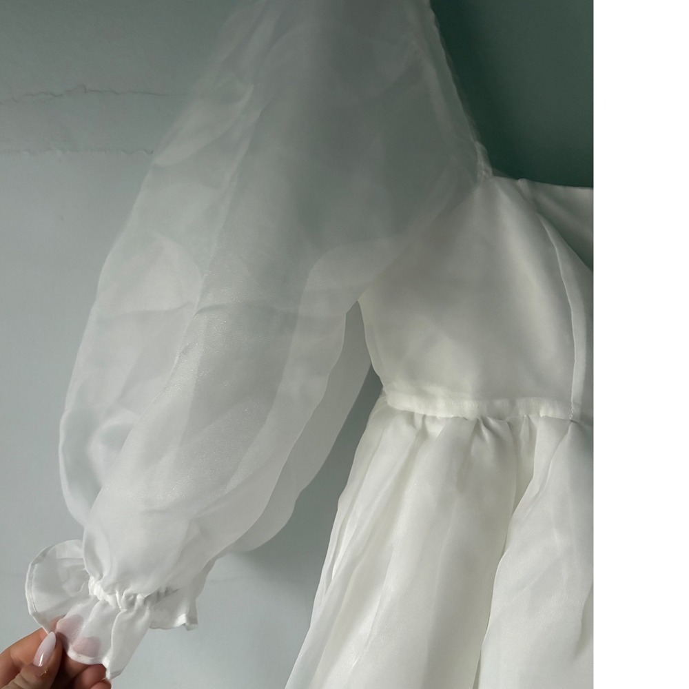 Selkie White Puff Dress Size Medium Organza Mini Babydoll - Picture 11 of 15